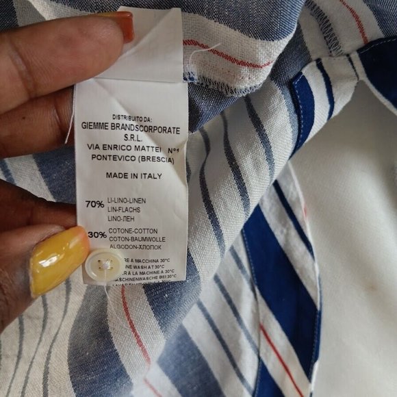 Caliban Made In Italy Shirt Dress size 40 Linen full button-Up Navy White Red - Picture 12 of 14